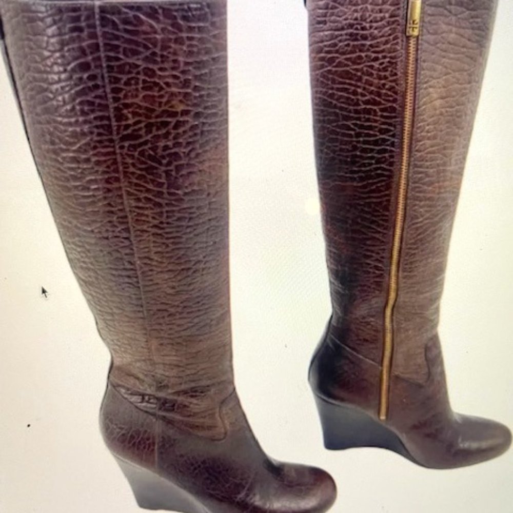 Tory Burch croc leather wedge knee boots